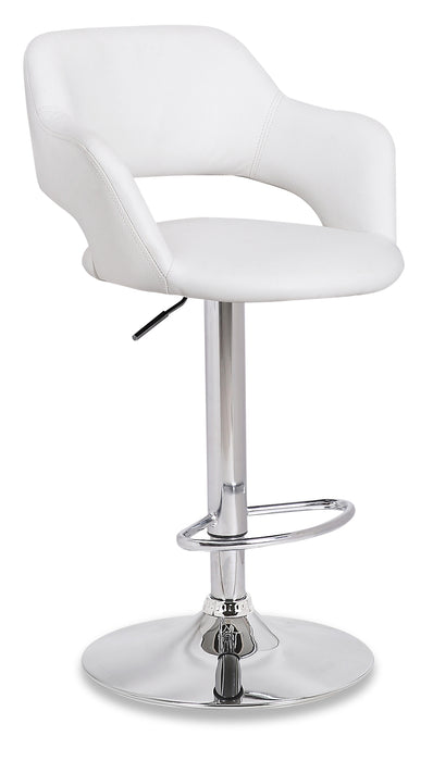 Finn Barstool with Swivel & Adjustable Seat, Vegan Leather Fabric, Metal - White