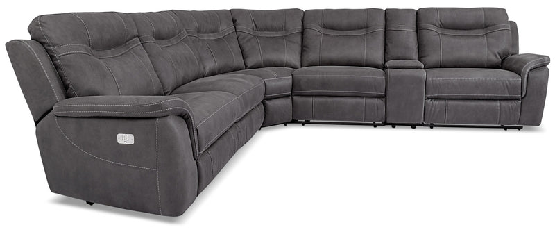 Floy 6-Piece Faux Suede Power Reclining Sectional with Power Headrests, Storage Console and USB Port - Grey