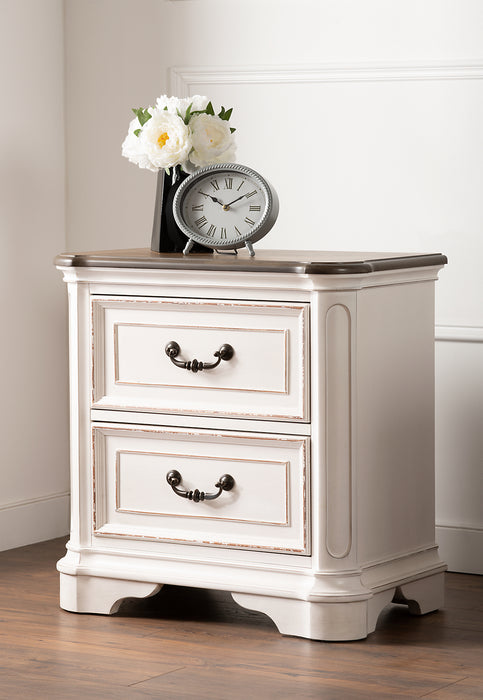 Grace Bedside 2-Drawer Nightstand with Built-in USB Ports, 28\"W x 28\"H - Antique White