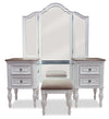 Grace Bedroom Vanity Set with Stool, Mirror, Built-in Power Outlets & USB Ports - Antique White