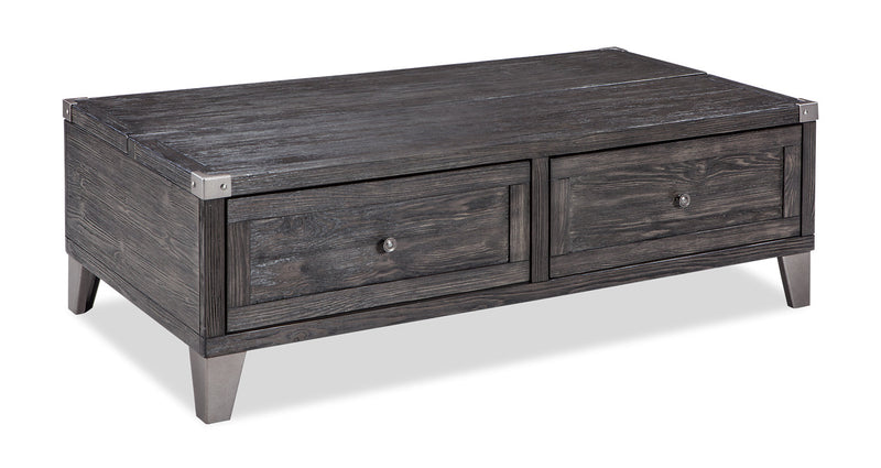 Hilla  54.38\" Industrial Lift Top Coffee Table with Storage - Dark Brown Wood with Metal Legs