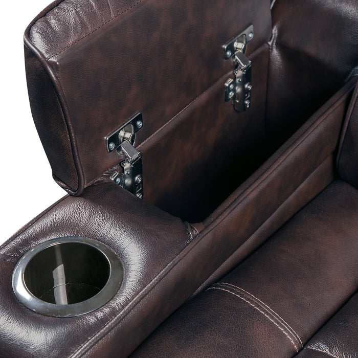 Hugo 37\" Genuine Leather Power Reclining Chair with Power Headrest, Dual Cupholders and USB Port - Brown