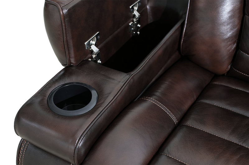 Hugo 73\" Genuine Leather Power Reclining Loveseat with Power Headrests, Storage Console and USB Ports - Brown