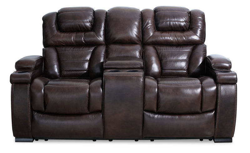 Hugo 73\" Genuine Leather Power Reclining Loveseat with Power Headrests, Storage Console and USB Ports - Brown