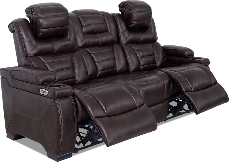 Hugo 84\" Genuine Leather Power Reclining Sofa with Power Headrests, Dual Cupholders and USB Ports - Brown
