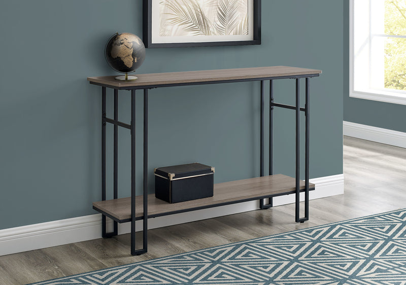 Dark Taupe Wood-Look and Black Metal Console Table