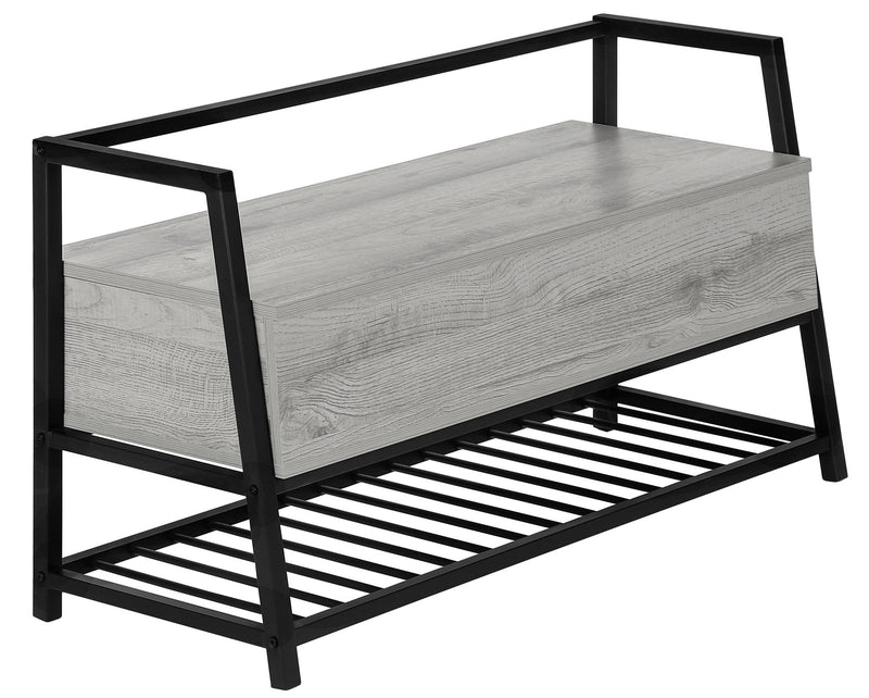 Grey Wood-Look and Black Metal Bench