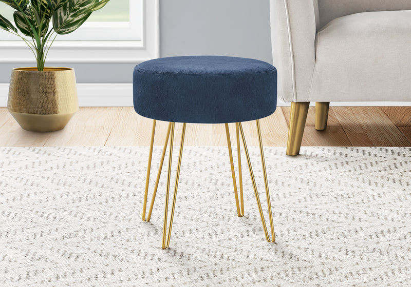 Blue Fabric and Gold Ottoman