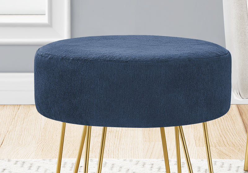 Blue Fabric and Gold Ottoman