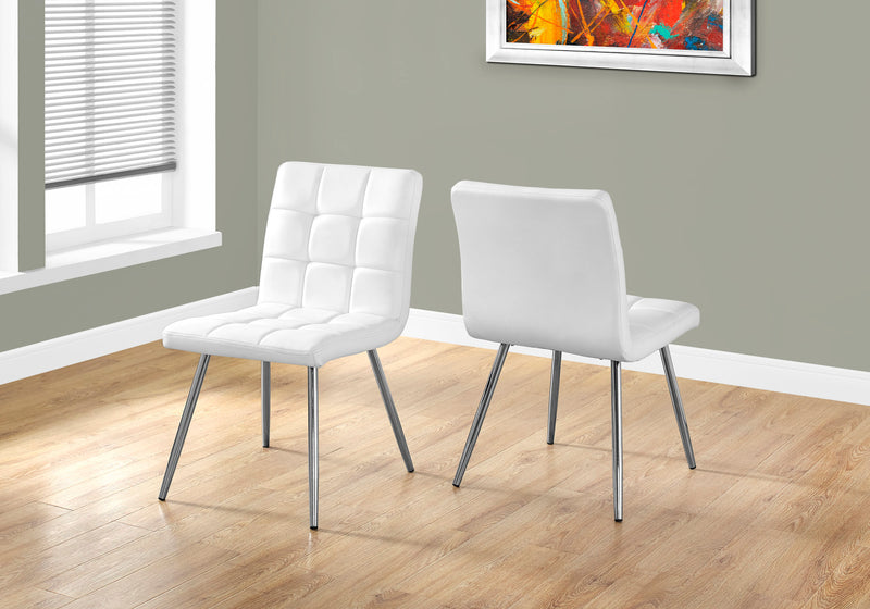 2pcs White Leather-look Chrome Dining Chair