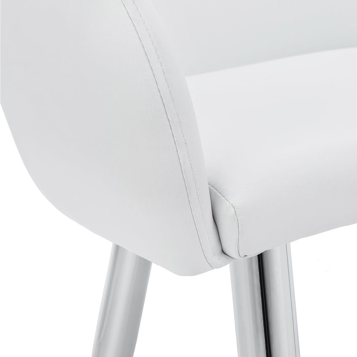 Set Of 2 White Leather-look Chrome Metal Dining Chair