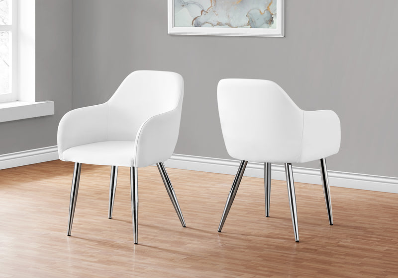Set Of 2 White Leather-look Chrome Metal Dining Chair