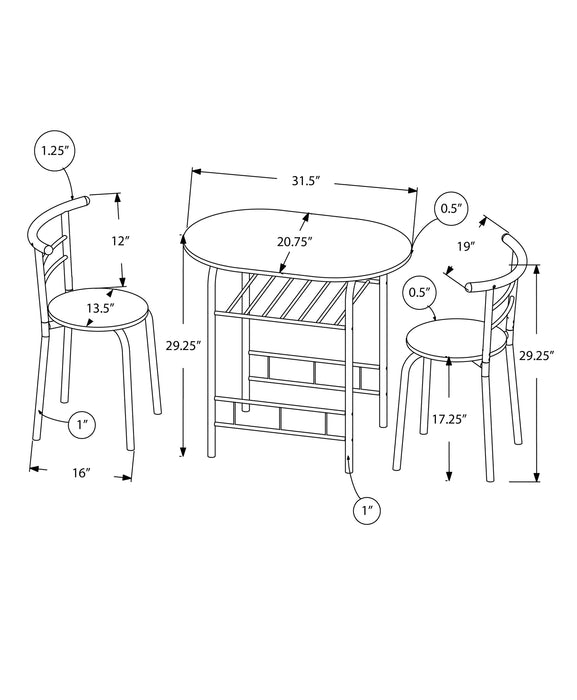 3pcs Dark Taupe Top Black Metal Dining Set