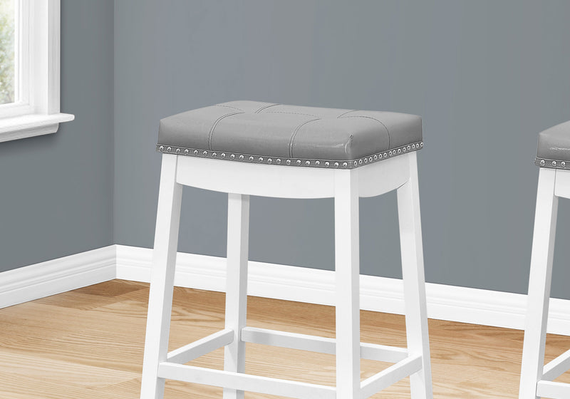 White Grey Leather-Look Silver Bar Stool - Set of 2