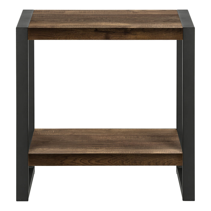 Brown Reclaimed Wood-look Black Metal Side Table