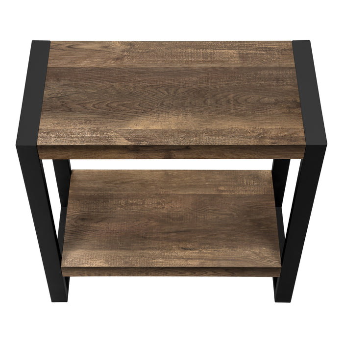 Brown Reclaimed Wood-look Black Metal Side Table