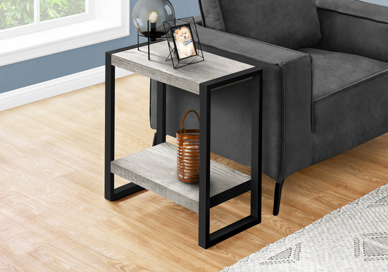 Grey Reclaimed Wood-look Black Metal Side Table