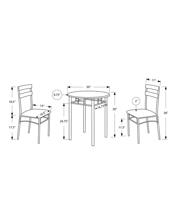 3pcs Set Black Silver Metal Dining Set