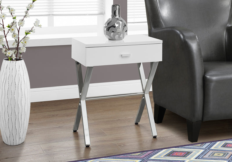 Glossy White Chrome Metal Accent Table
