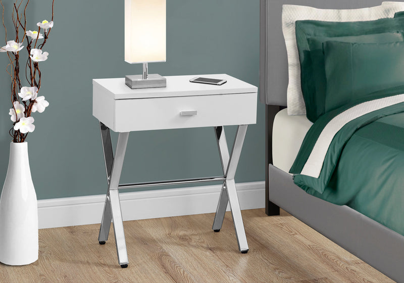 Glossy White Chrome Metal Accent Table