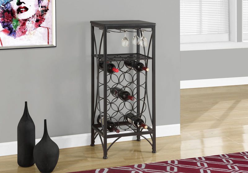 Black Metal Wine Bottle and Glass Rack Home Bar