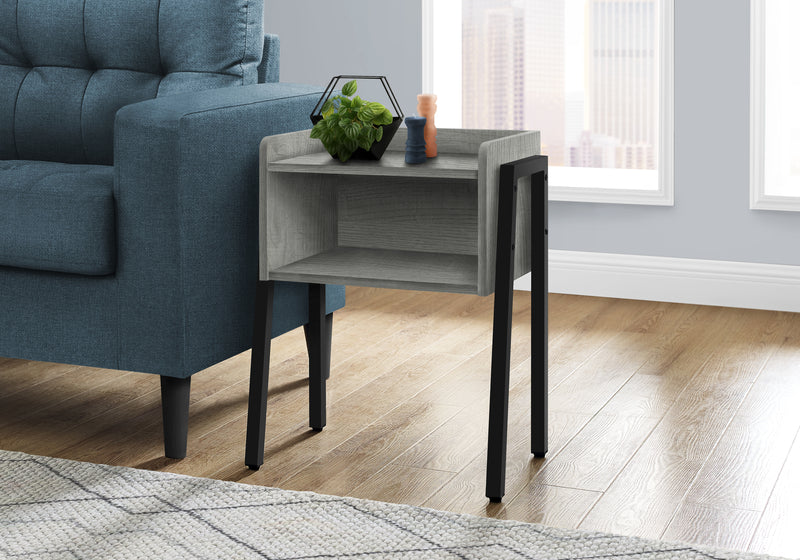 Grey Wood-look Black Metal Side Table