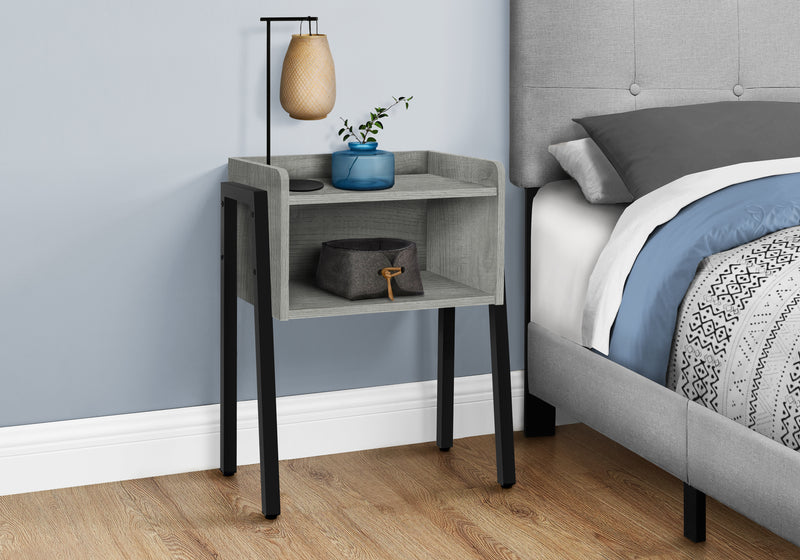 Grey Wood-look Black Metal Side Table