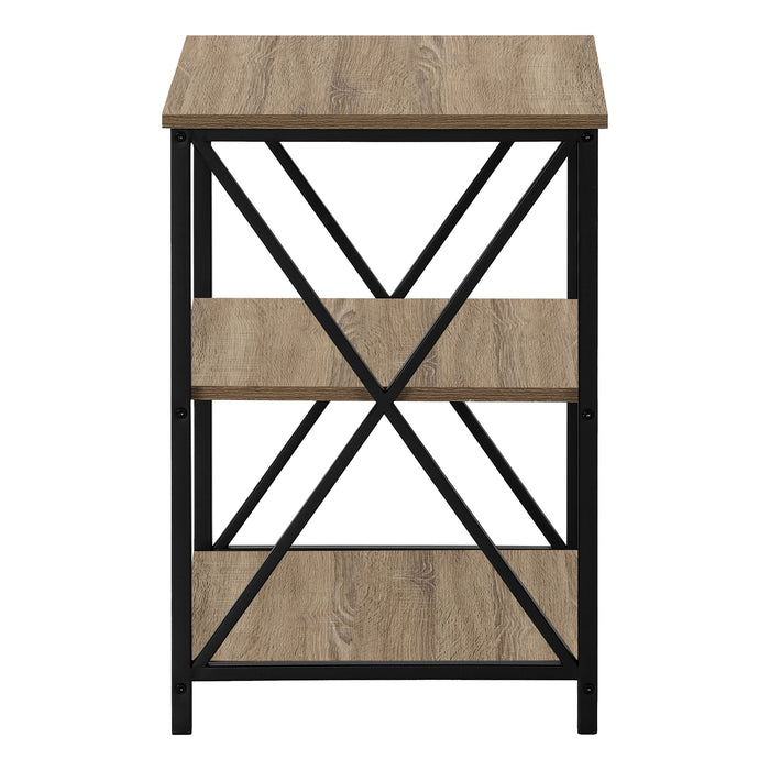 Dark Taupe Wood-look Black Metal Side Table Nightstand