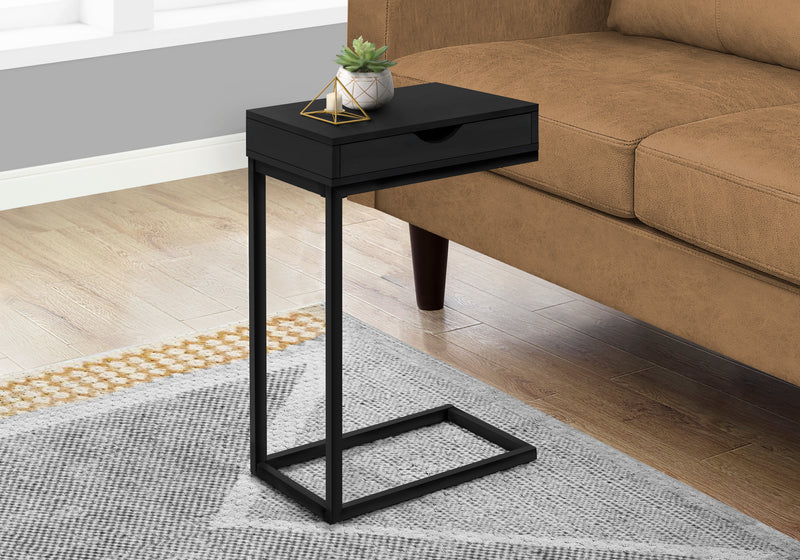 Black, Black Metal With A Drawer Accent Table