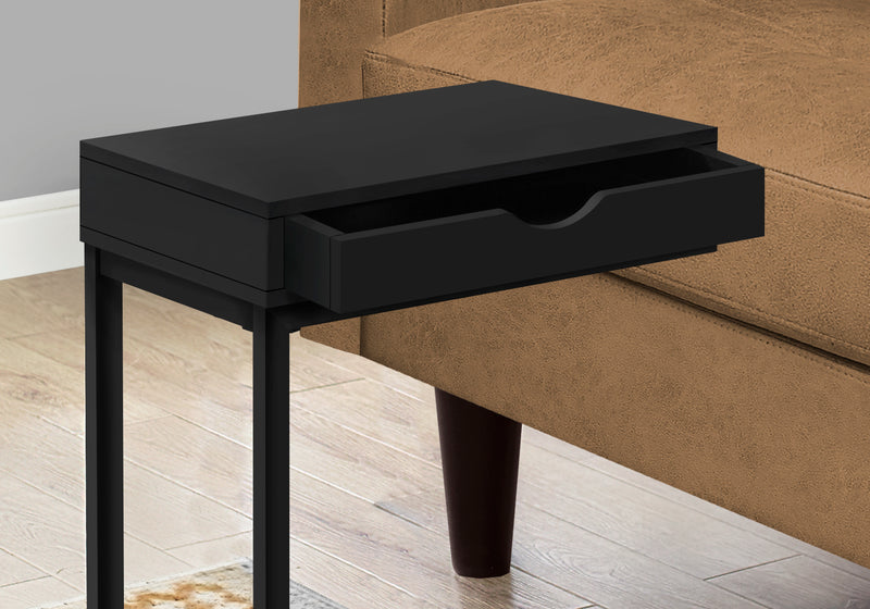 Black, Black Metal With A Drawer Accent Table