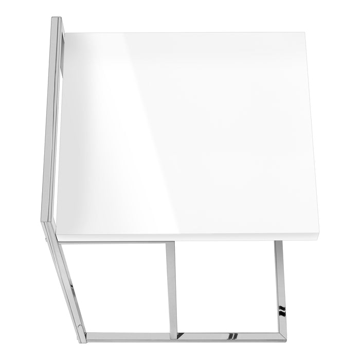 Glossy White Chrome Metal Side Table