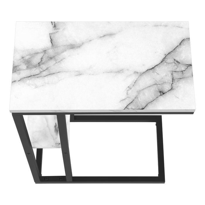 White Marble-look black Metal Side Table