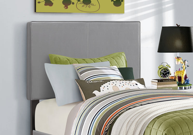 Twin Size Grey Leather-look Bed