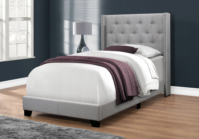 Twin Size Grey Linen with Chrome Trim Bed
