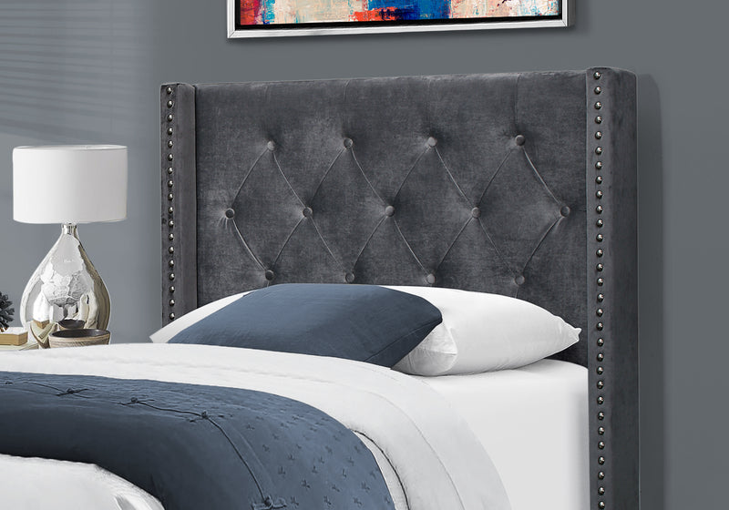 Twin Size Dark Grey Velvet with Chrome Trim Bed