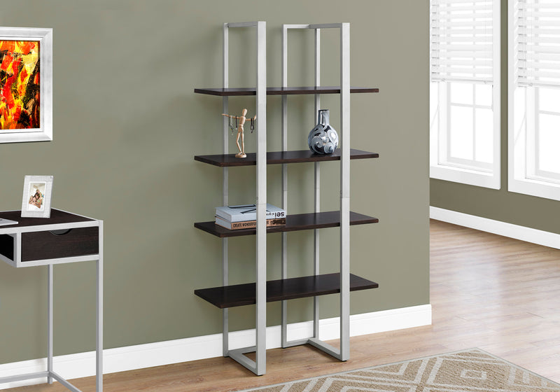Espresso Silver Metal Bookcase