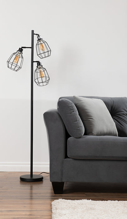 Jaxon 60\" Industrial Matte Black with Metal Wire 3-Light Floor Lamp