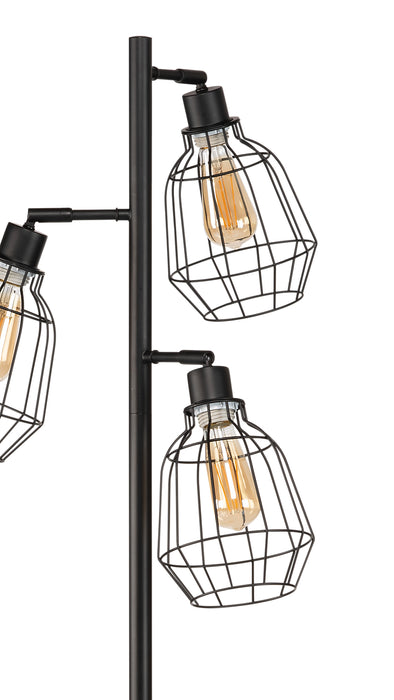 Jaxon 60\" Industrial Matte Black with Metal Wire 3-Light Floor Lamp