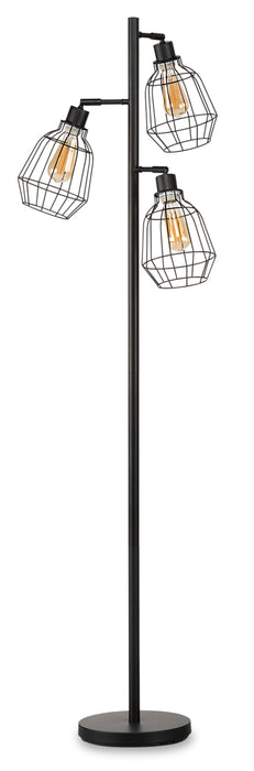 Jaxon 60\" Industrial Matte Black with Metal Wire 3-Light Floor Lamp