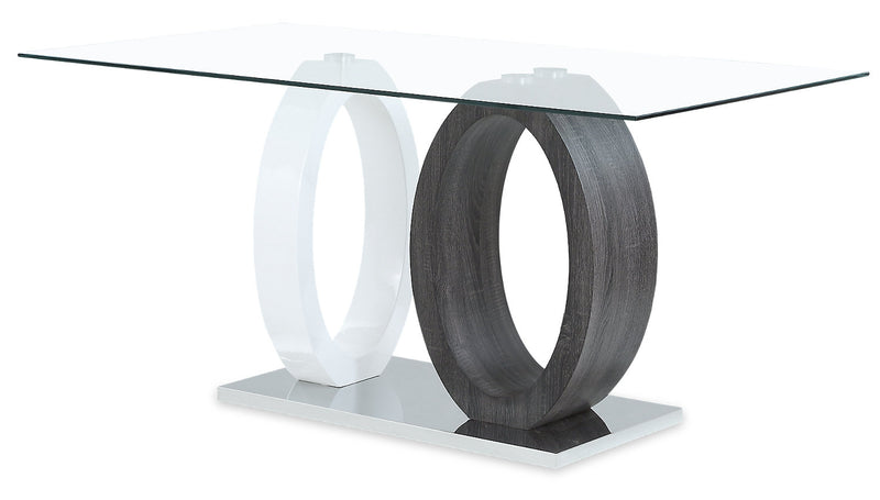 Jaye 7pc Dining Set with Table & 6 Chairs, Glass Top, Pedestal Base, 63\"W - Grey & White