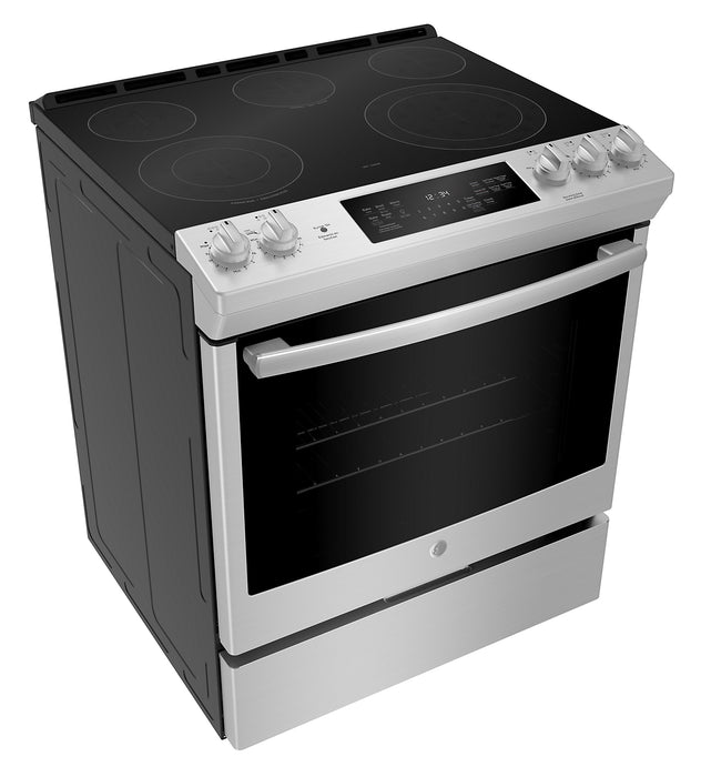 GE 5.3 Cu. Ft. Electric Range with True European Convection and Steam+Self Clean - Stainless Steel - JCS840SMSS