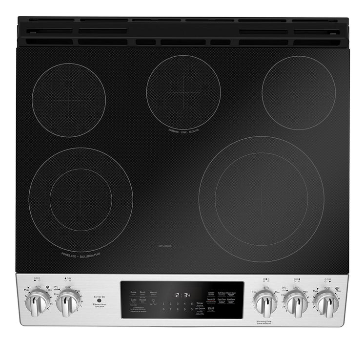 GE 5.3 Cu. Ft. Electric Range with True European Convection and Steam+Self Clean - Stainless Steel - JCS840SMSS