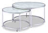Josie 36\" Glam Round Glass Top Nesting Coffee Tables - Grey Marble Look with Metal Legs