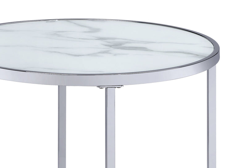 Josie 36\" Glam Round Glass Top Nesting Coffee Tables - Grey Marble Look with Metal Legs