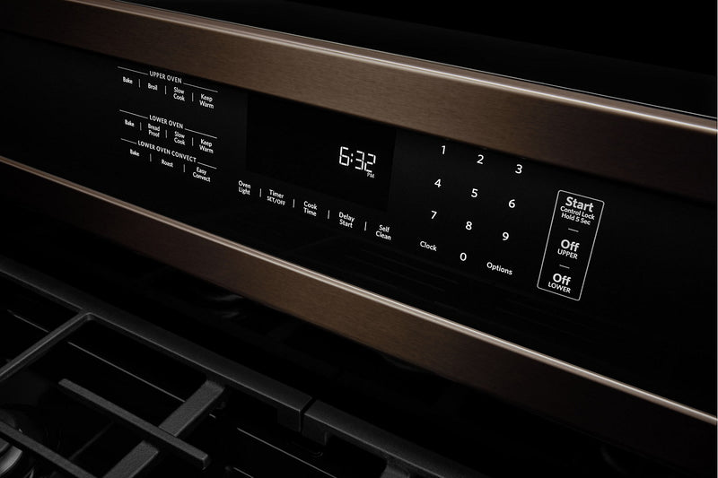 KitchenAid 6 Cu. Ft. Gas Range with Self-Clean and Double Oven - Black Stainless Steel PrintShield™ - KFGD500EBS