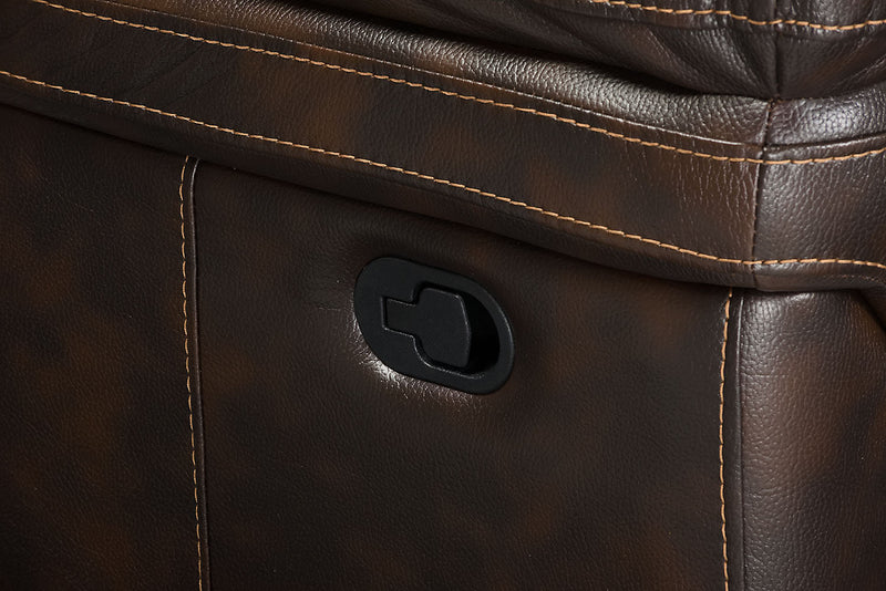 Leo 78\" Leather-Look Fabric Glider Reclining Loveseat with Storage Console - Walnut Brown