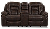Leo 78\" Leather-Look Fabric Glider Reclining Loveseat with Storage Console - Walnut Brown