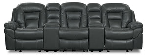 Leo 5-Piece Leather-Look Fabric Home Theatre Reclining Sectional with Storage Consoles and Cupholders - Grey