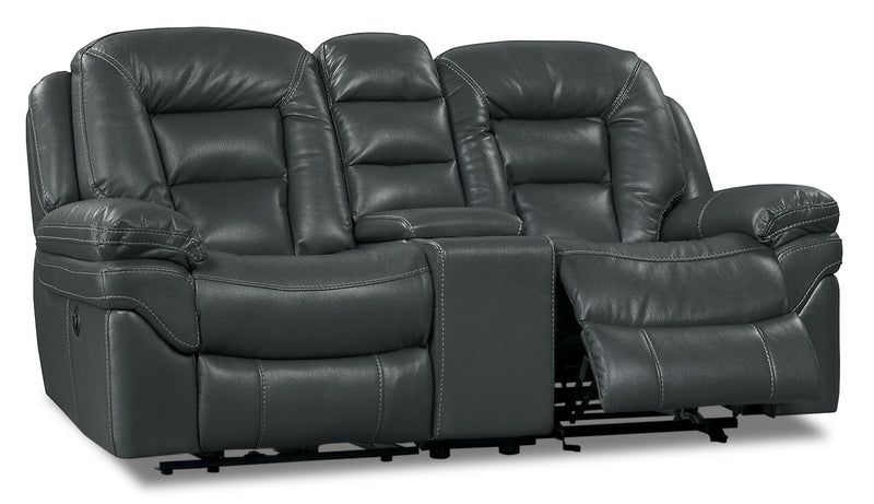 Leo 78\" Leather-Look Fabric Glider Reclining Loveseat with Storage Console - Grey