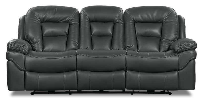 Leo 87.5\" Leather-Look Fabric Power Reclining Sofa - Grey